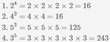 возведение положительных чисел в степень: 2 в 4, 4 в 2, 5 в 3, 3 в 5 степени