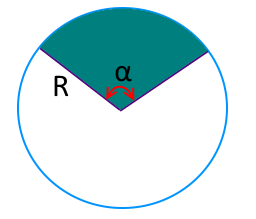 На рисунке изображен сектор круга, обозначен радиус, угол для вычисления длины дуги круга.