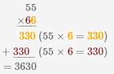 умножение столбиком чисел 55 и 66