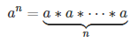 На рисунке показно разложение числа a в n-ой степени на n множителей.