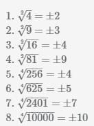 корни 2 и 4 степени из положительных чисел 2, 4, 6, 10, 3, 5